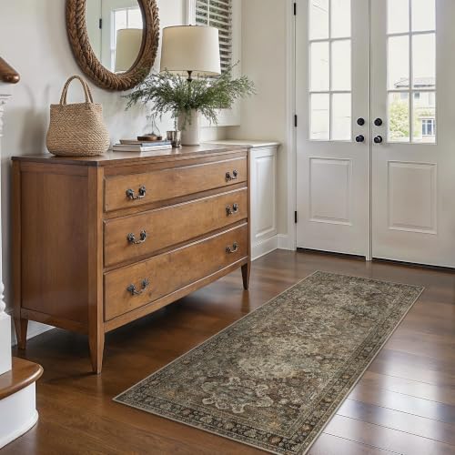 2x5 Vintage Washable Runner Rug, Non-Slip Low Pile Hallway Carpet