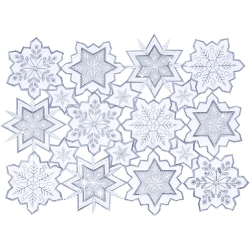 YINFUNG White Snowflake Christmas Table Runner 13x88in Embroidered Holiday Decor