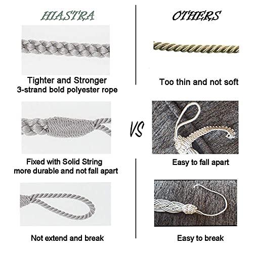 2-Pack Handmade Braided Curtain Tiebacks, Grey Polyester Rope Holdbacks