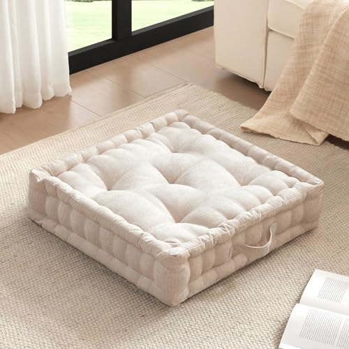 Large Tufted Floor Cushion, 24x24 Inch Chenille Meditation Pillow