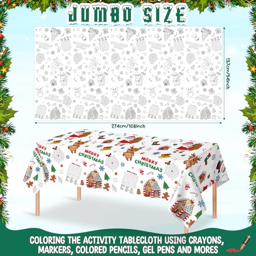 1Pack Christmas Coloring Tablecloth for Kids, Disposable Xmas Paper