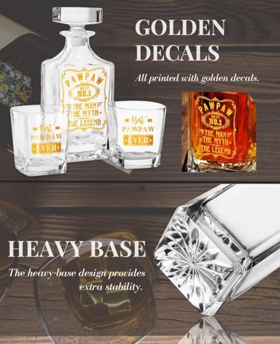 Onebttl Pawpaw Gifts Whiskey Decanter Set with 2 Glasses – 25oz (750ml) Premium Lead-Free Glass