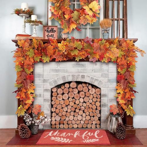 Artificial Autumn Maple Leaves Garland for Thanksgiving Decor - 3 Pack, 5.9 ft