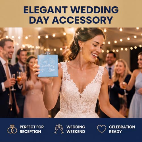 Blue Stainless Steel Bachelorette Gift Flask for Bride – 6 oz Wedding Accessories
