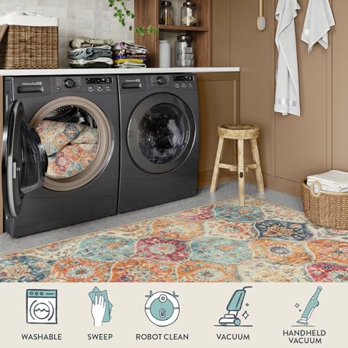 Moroccan Trellis Washable 2x3 Area Rug - Non-Slip Ultra-Thin Accent Carpet