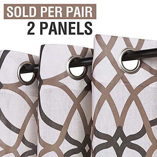 H.VERSAILTEX Linen Curtain 84 Inch Length 2 Panel Linen Sheer Curtains Textured Flax Window Curtain Draps for Living Room, Privacy Modern Printed Grommet Grapes Geometric Taupe/Brown