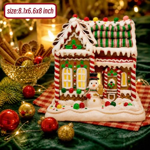 8-Inch Lighted Gingerbread House - Handmade Clay Christmas Decor