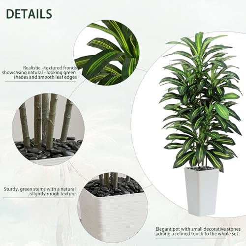 5FT Artificial Dracaena Tree - Realistic Faux Indoor Plant with White Planter