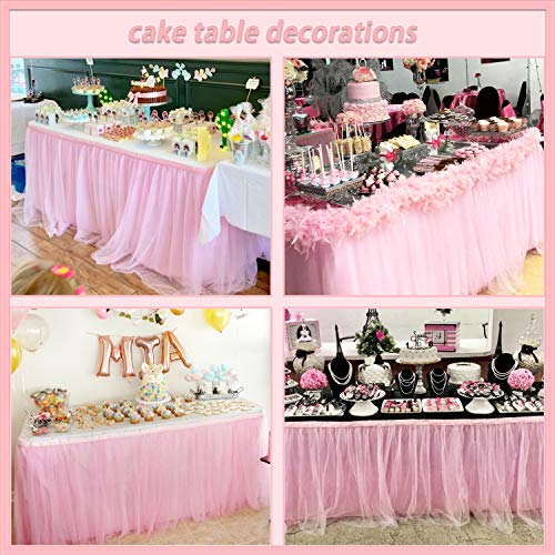 6ft Pink Tulle Table Skirt for Baby Shower and Birthday Party Decorations