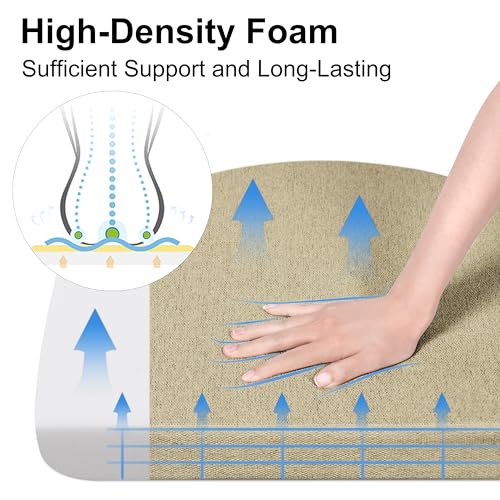 D-Shaped Dining Chair Cushion, Non-Slip Kitchen Seat Pad with Ties, 17x16.5in