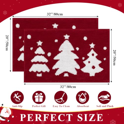 Vaukki Christmas Bathroom Rug Set 2 Pieces, 20'' x 32'' + 20'' x 32'', Non-Slip Microfiber Floor Mats for Holiday Decor