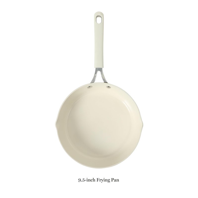 Martha Stewart Heathland 9.5 Inch Aluminum Cookware Non-Toxic Premium Ceramic Non Stick Frying Pan, Kitchen Egg Pan, Omelet, Pots and Pans, Linen White, Induction Safe