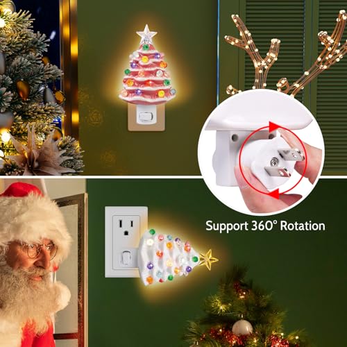 Semjar 2 Pack Ceramic Christmas Tree Night Light - White & Pink, UL Certified