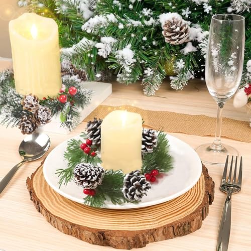 Blue Garlic Christmas Candle Ring - Artificial Red Berry Wreath for Holiday Centerpieces