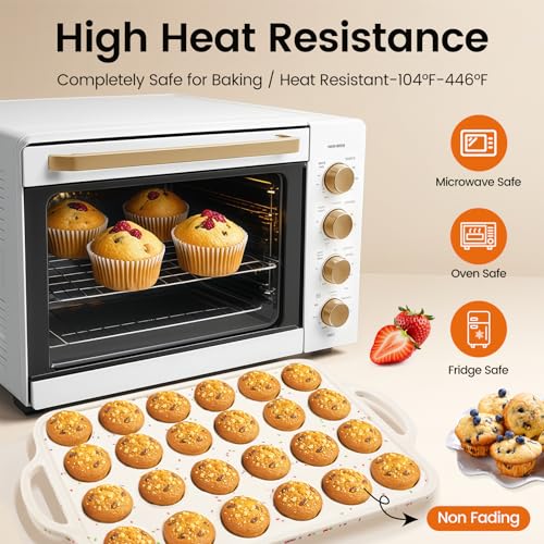 24-Cup Silicone Mini Muffin Pan with Metal Frame - Non-Stick Cupcake Tray
