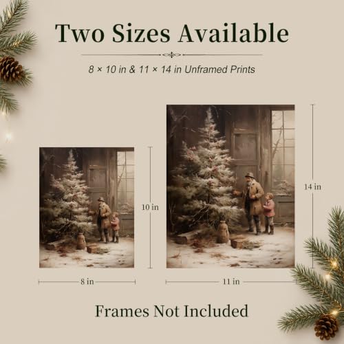 ZEARPT Vintage Christmas Wall Art 8x10 / 11x14 Country Farmhouse Print Santa Forest