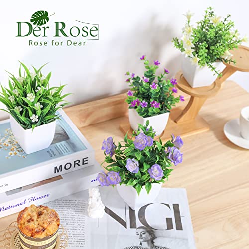 4 Pack Small Artificial Potted Plants with Flowers for Home Decor