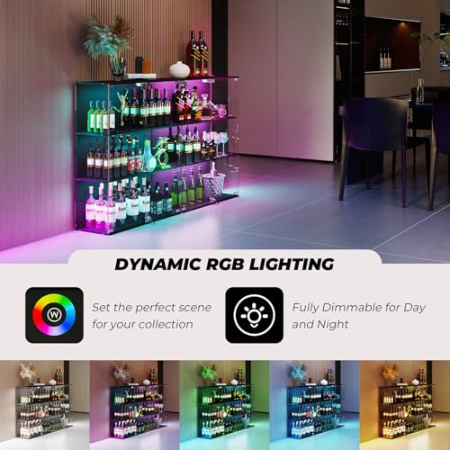 3-Tier Glass Display Cabinet with RGB LED Lights, Lock, and USB Charging
