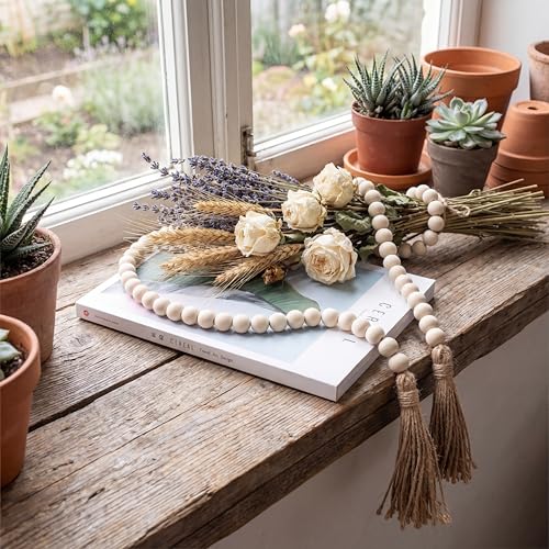 58-Inch Wood Bead Garland with Tassels – Boho Farmhouse Home Decor