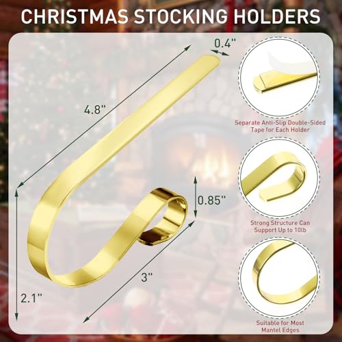 Adjustable Non-Slip Christmas Stocking Holders for Fireplace Mantel - 4 Pack, Gold