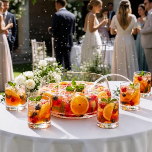 9-Piece Glass Punch Bowl Set with Ladle, Tongs, and 6 Serving Glasses