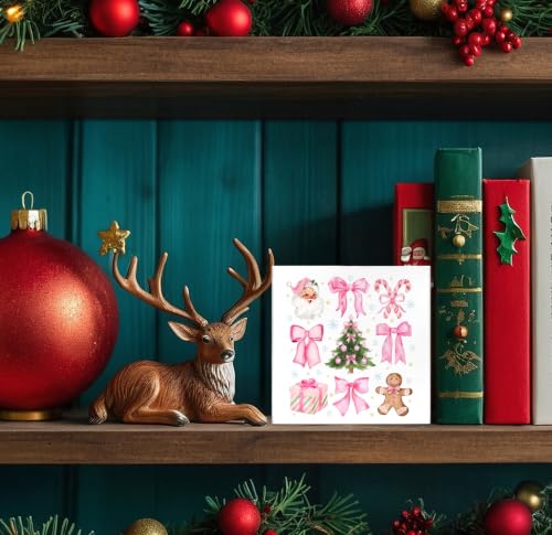 Pink Bow Christmas Tree Wooden Desk Sign - Couquette2 Holiday Decor