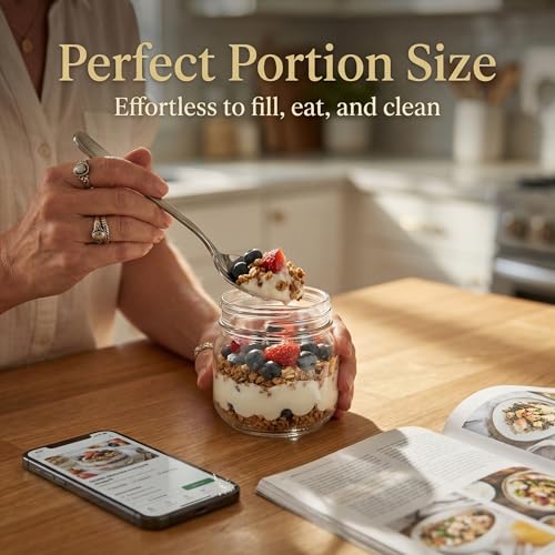8 oz Wide Mouth Mason Jars with Airtight Lids - 4 Pack Clear Glass Jars
