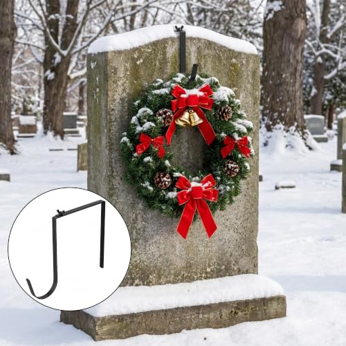 Black 4 Pcs Christmas Headstone Wreath Hanger Adjustable Cemetery Wreath Holder