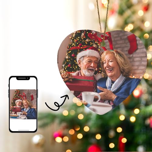 Custom Heart-Shaped Ceramic Ornament, Personalized Photo Hanging Gift