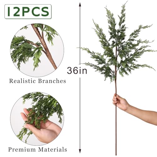VIERENA 12 Pcs 36-Inch Artificial Cedar Pine Branches for Vase & Christmas Decor
