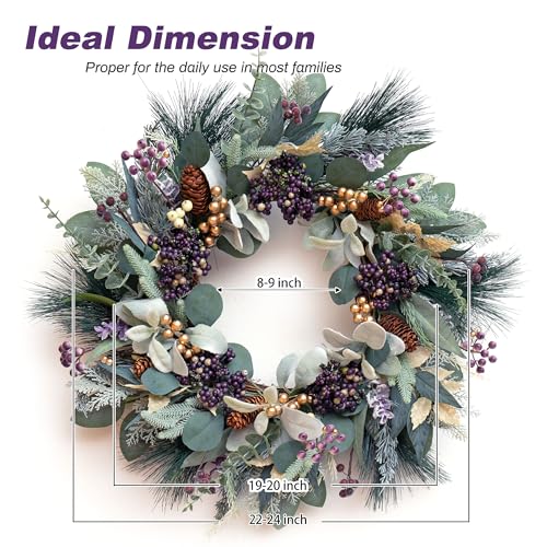 Artificial Winter Wreath for Front Door 22-Inch Rustic Evergreen Decor