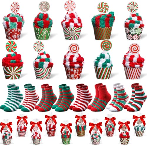 Christmas Cupcake Socks for Women 50-Pair Set Candy Cane Red Green Variation
