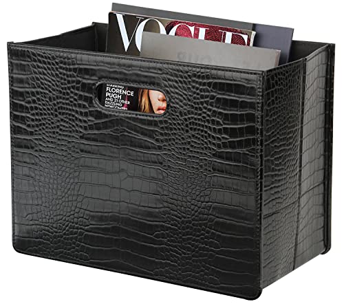 Foldable Faux Leather Magazine Rack and Document Organizer - Black