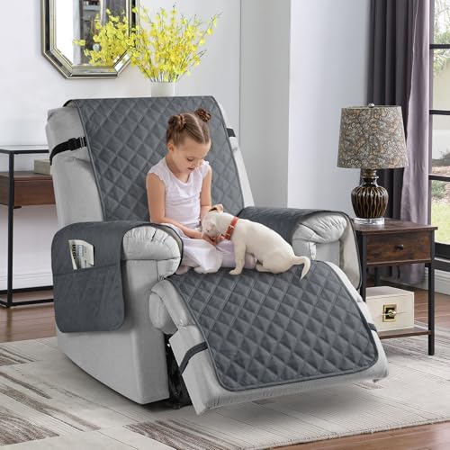 100% Waterproof Recliner Chair Cover with Leg Straps - Dark Gray