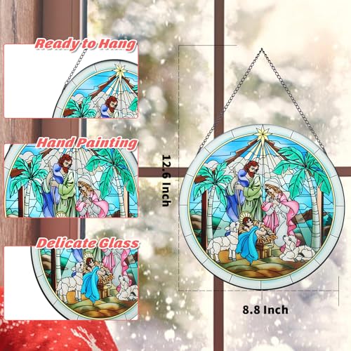 Stained Glass Nativity Scene Window Hanging Decor | Hand-Painted Artwork