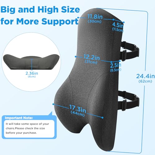 Memory Foam Lumbar Support Pillow for Office Chair - Adjustable Back Cushion