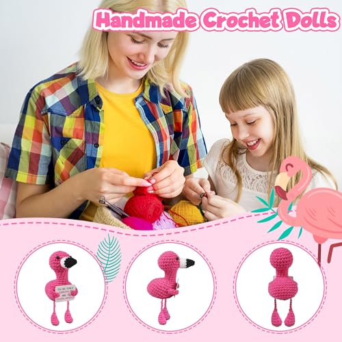 Handmade Positive Flamingo Crochet Plush Doll with Motivational Card