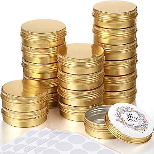 36 Pack 2 oz Metal Round Tins with Screw Lids & Stickers