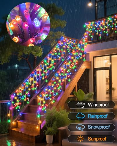 Vynoblip 33ft Ice Lights Christmas String Lights 306 LEDs Multicolor with Remote