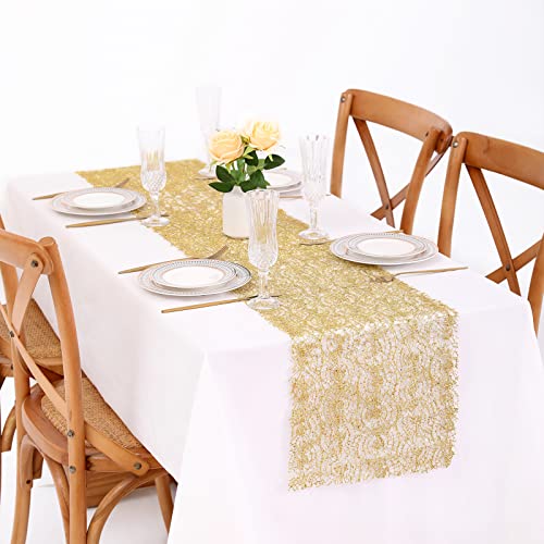 6 Pack Gold Sequin Mesh Table Runners 12x108 Inch for Weddings Parties Christmas