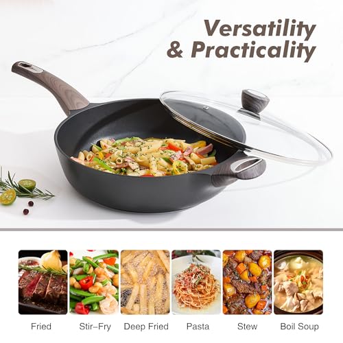 12-Inch Nonstick Frying Pan with Lid, 5-Quart Deep Saute Pan Skillet
