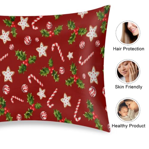Christmas Satin Silk Pillowcase for Hair and Skin Queen Size – YoYoYuchong (B Candy Cane Berry 30 x 20)