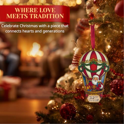 BlinkWishes Santa Hot Air Balloon Ornament for Christmas Tree – Wood & Acrylic 3D Travel Santa
