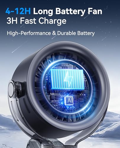 Rechargeable Clip on Fan with 100-Speed Touch Control and LED Display (Black)