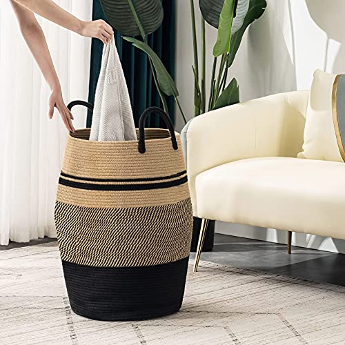 Large 105L Cotton Rope Laundry Basket - Woven Blanket & Toy Storage Hamper