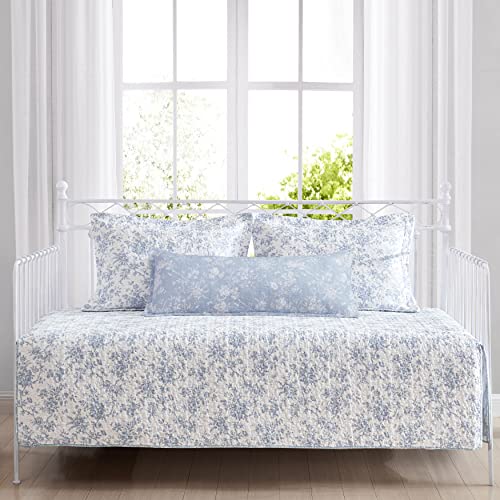 Blue Floral 4-Piece Quilted Daybed Bedding Set with Shams & Bolster Cover