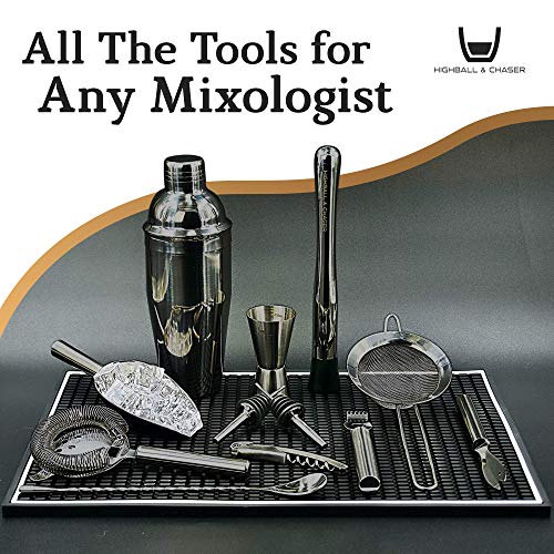 Highball & Chaser Gunmetal 13-Piece Cocktail Shaker Set with Bar Tools & E-Book