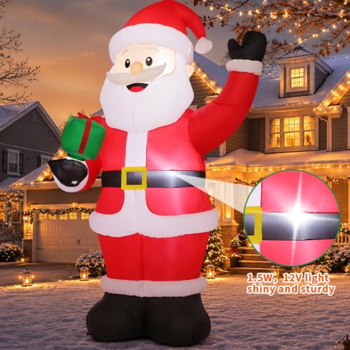 8FT Santa Inflatable Christmas Decor with Rotating Gift & Lights