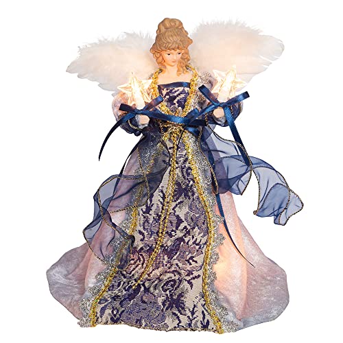 12-Inch Delft Blue & Gold Angel Tree Topper with 10 UL Lights