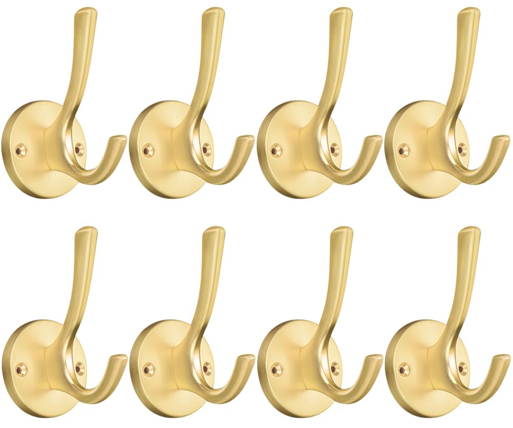 ZUONAI Gold Coat Hooks for Wall Decorative 8 Pack Heavy Duty Metal Hooks for Hanging Coats and Hat Hooks Wall Mounted Towel Hooks for Bathrooms